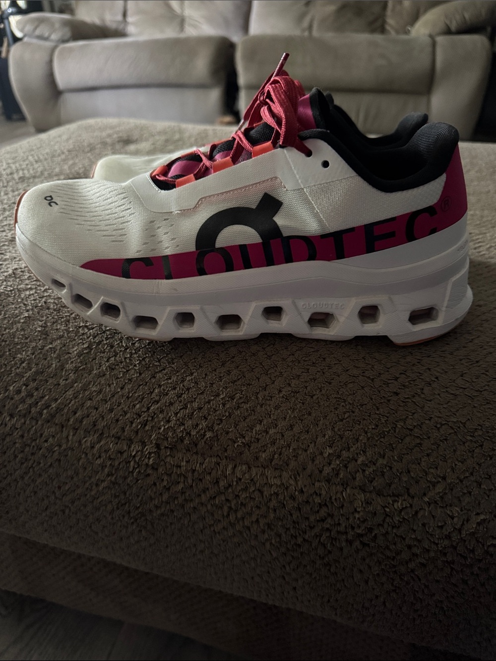 On Running Women's White and Pink Cloudtec Running Shoe